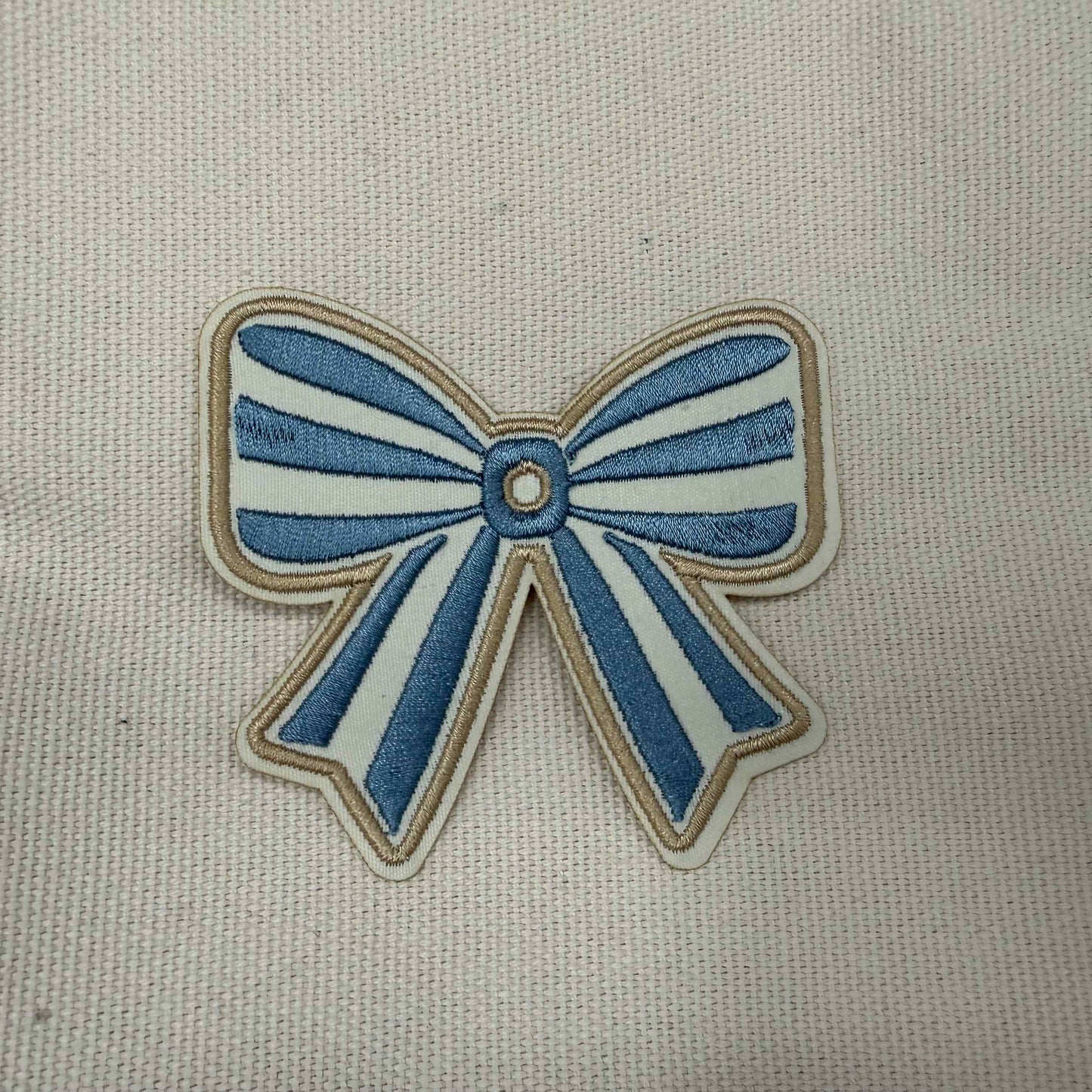 Chambray Striped Bow Embroidered Iron-On Patch
