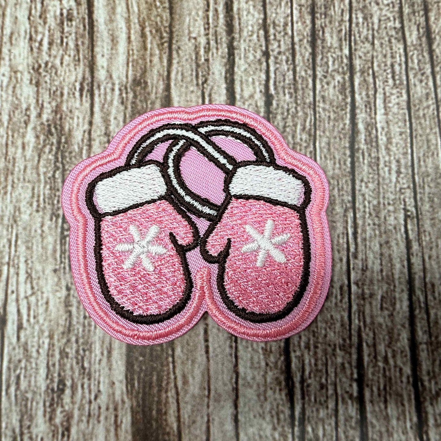 Pink Mittens Embroidered Iron-On Patch