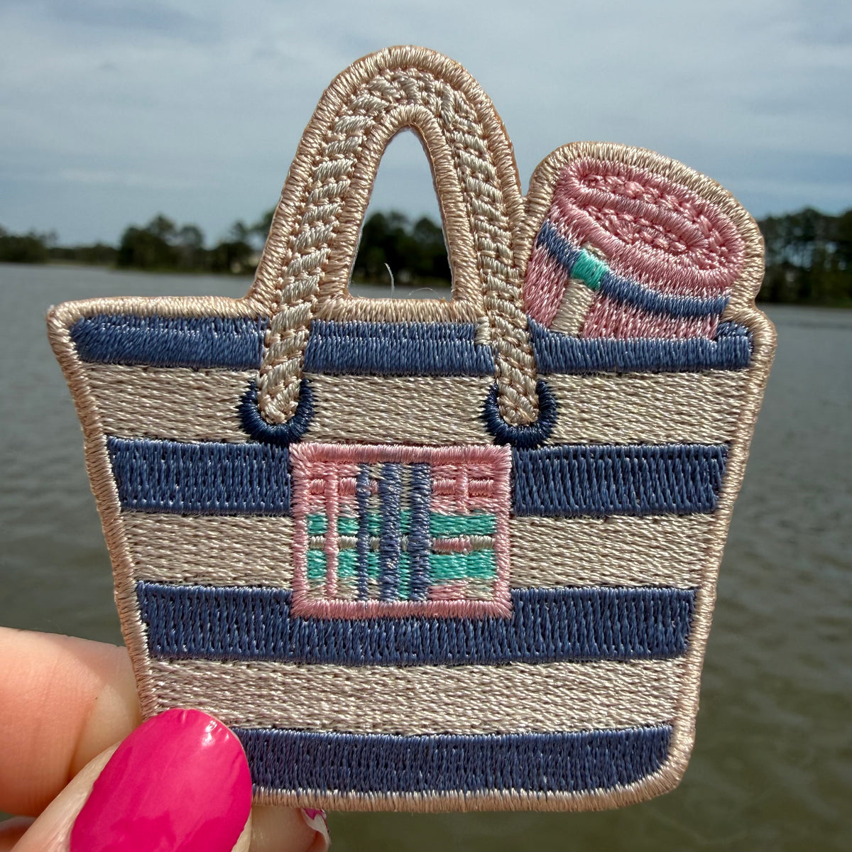 Striped Beach Tote Embroidered Iron-On Patch