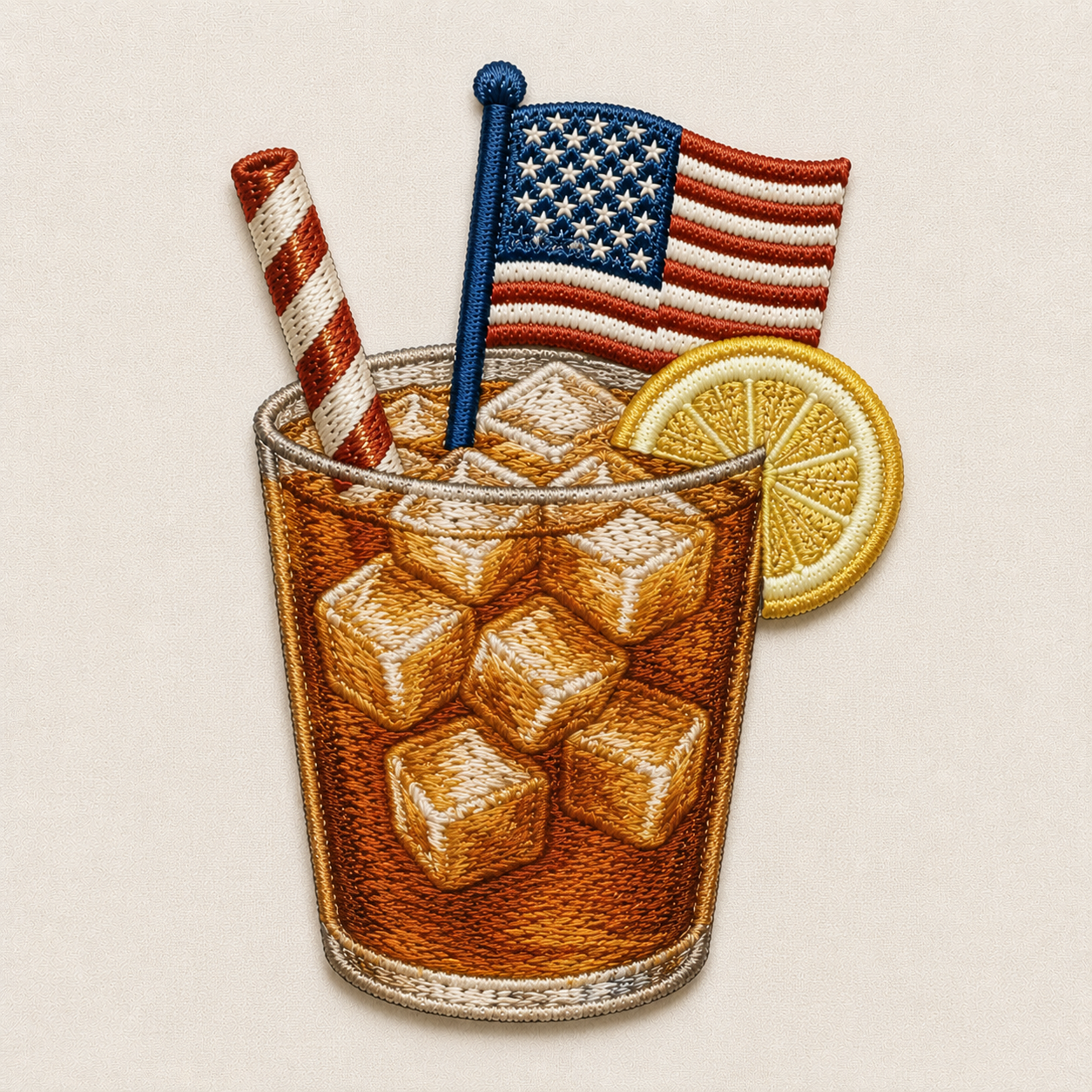 Iced Tea & Stripes Embroidered Iron-On Patch