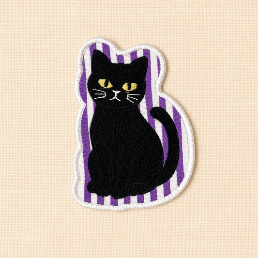 Seersucker Cat Patch | Embroidered Halloween Iron-On Patch
