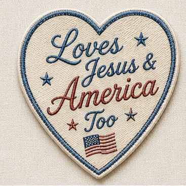 Loves Jesus & America Too Embroidered Iron-On Heart Patch