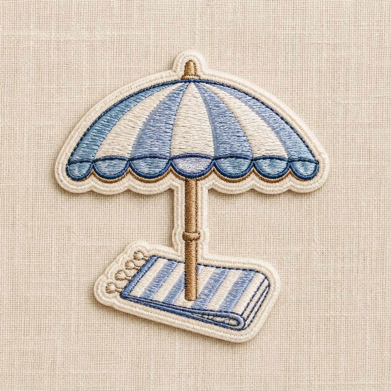 Beach Umbrella & Striped Towel Embroidered Iron-On Patch
