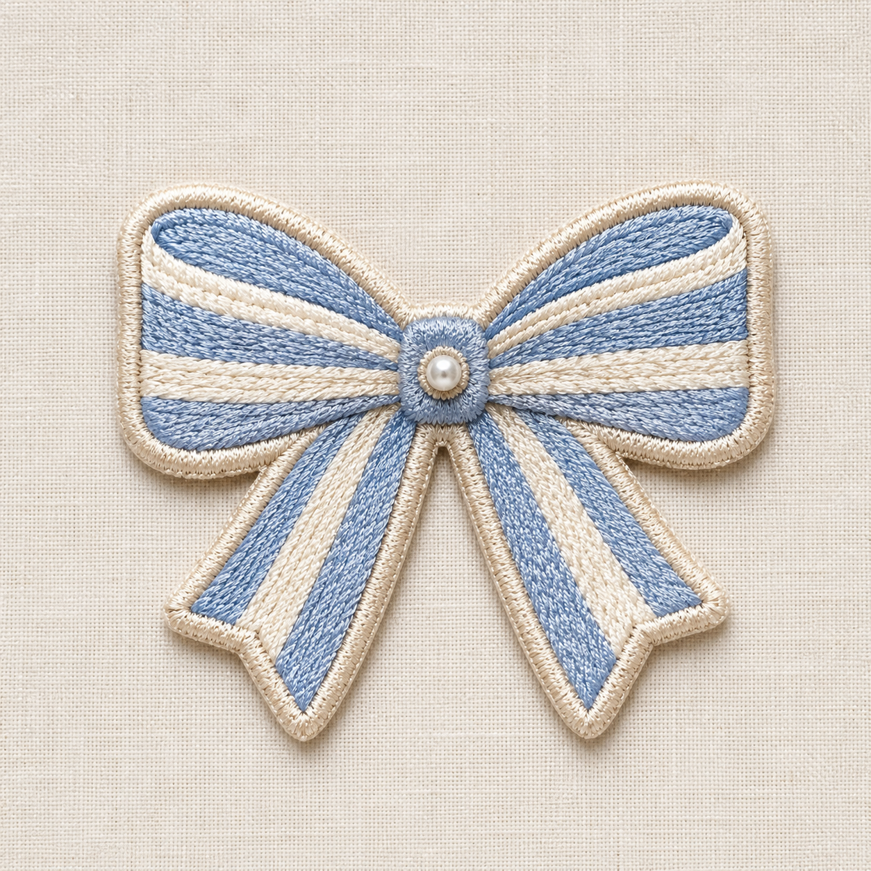 Chambray Striped Bow Embroidered Iron-On Patch