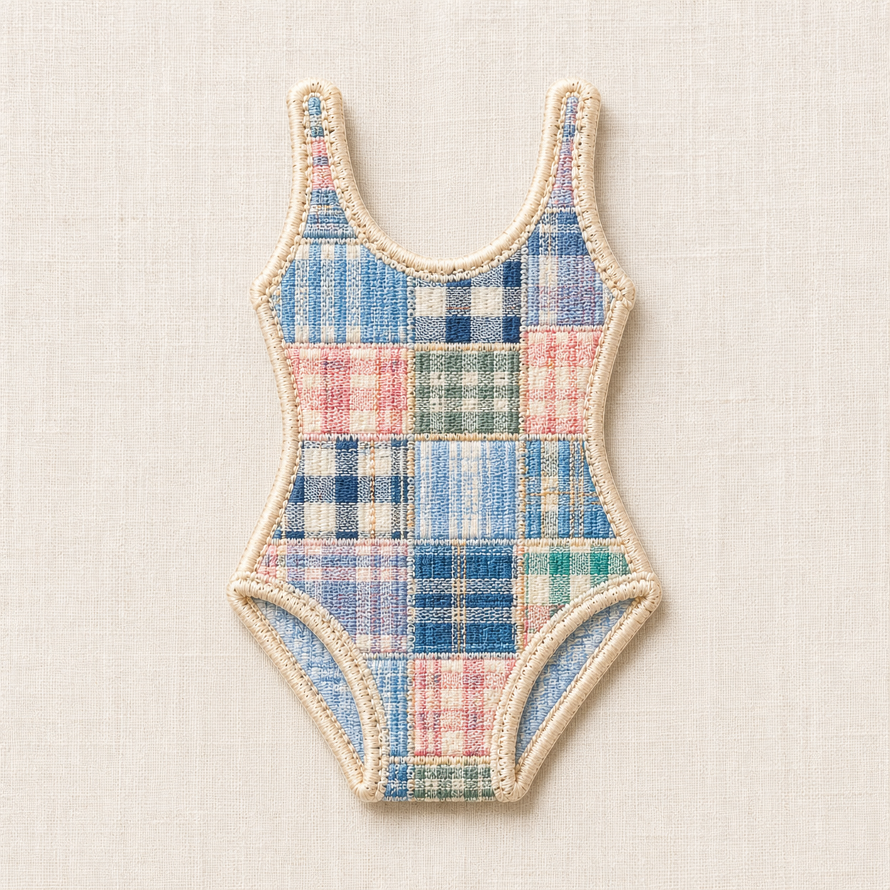 Madras Patchwork Swimsuit Embroidered Iron-On Patch