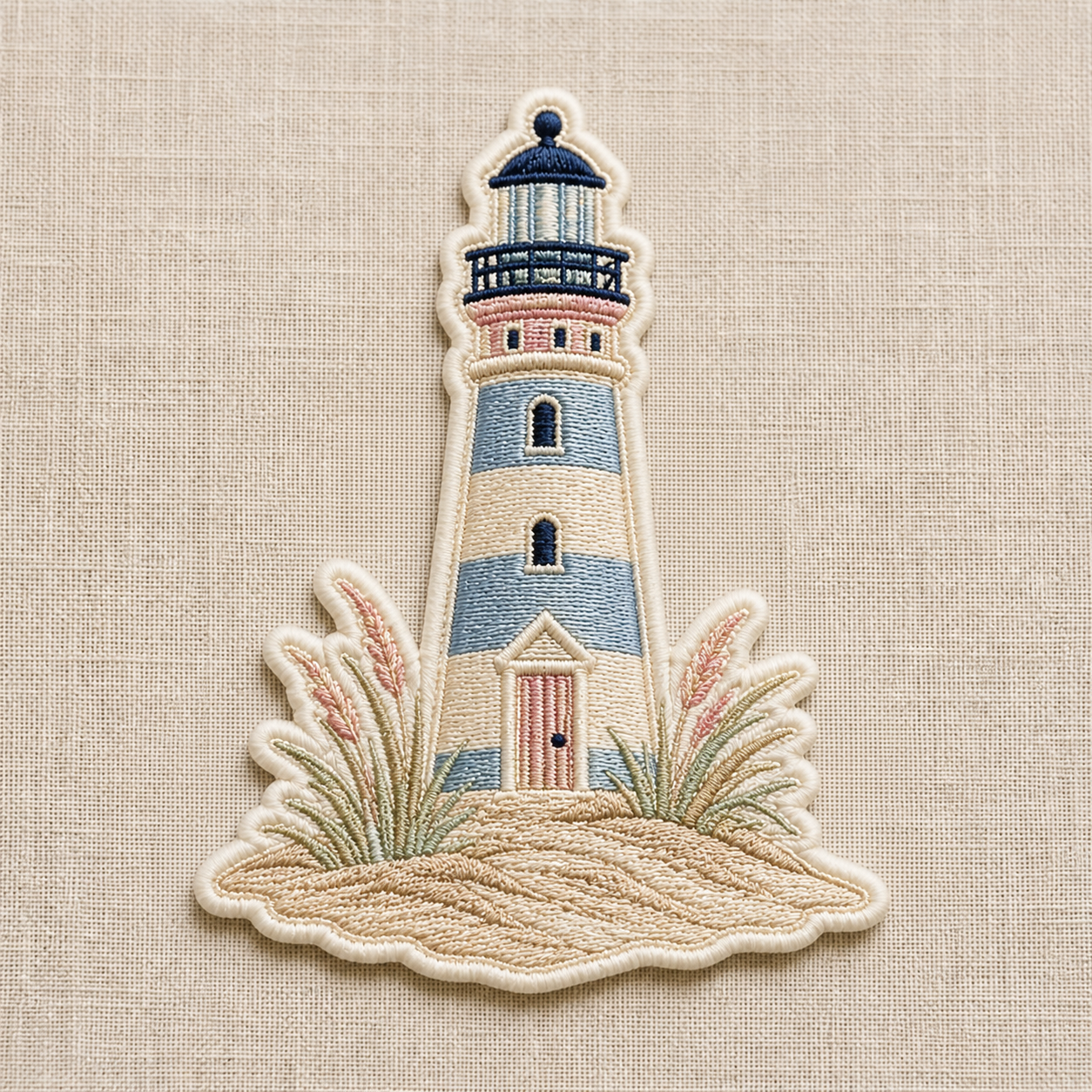 Coastal Lighthouse Embroidered Iron-On Patch (Stripes)