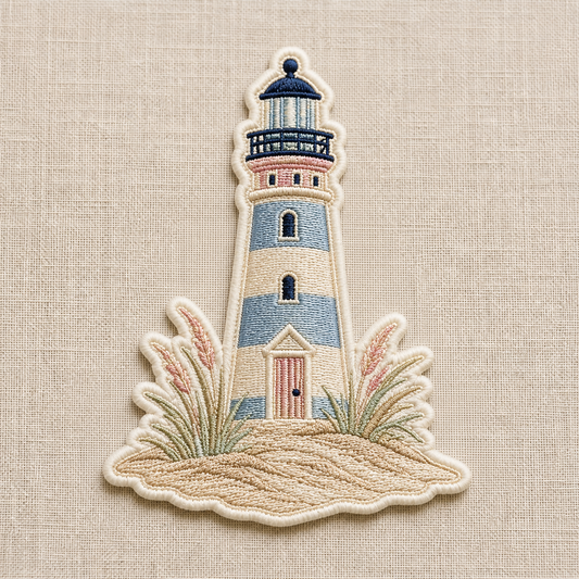 Coastal Lighthouse Embroidered Iron-On Patch (Stripes)