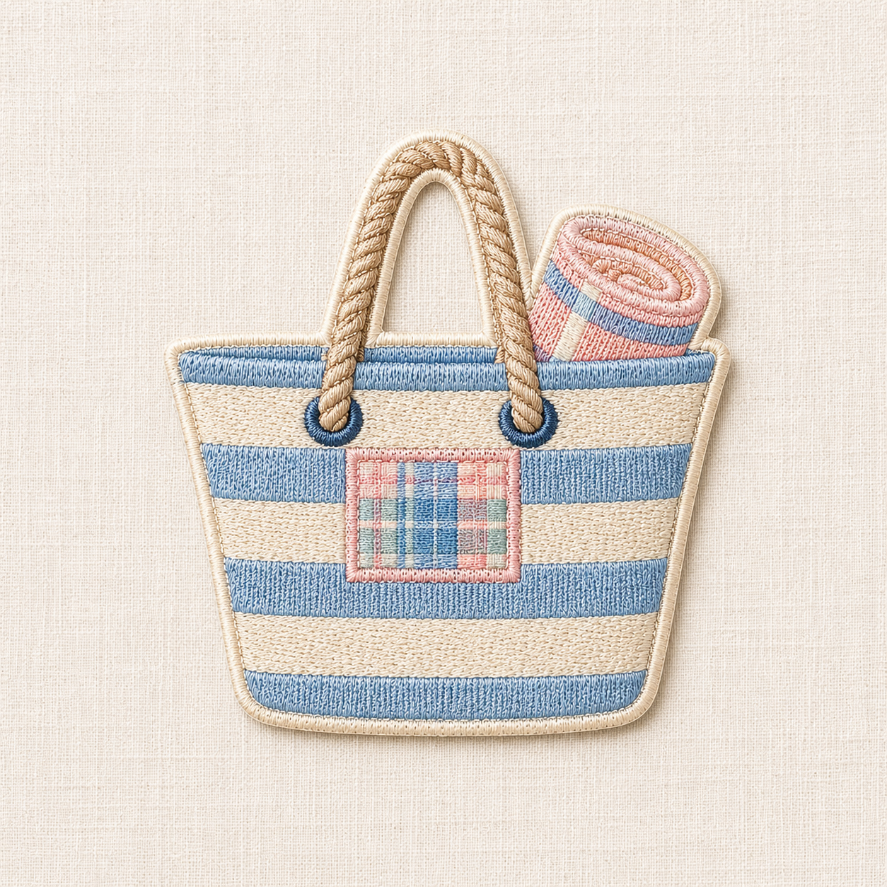 Striped Beach Tote Embroidered Iron-On Patch