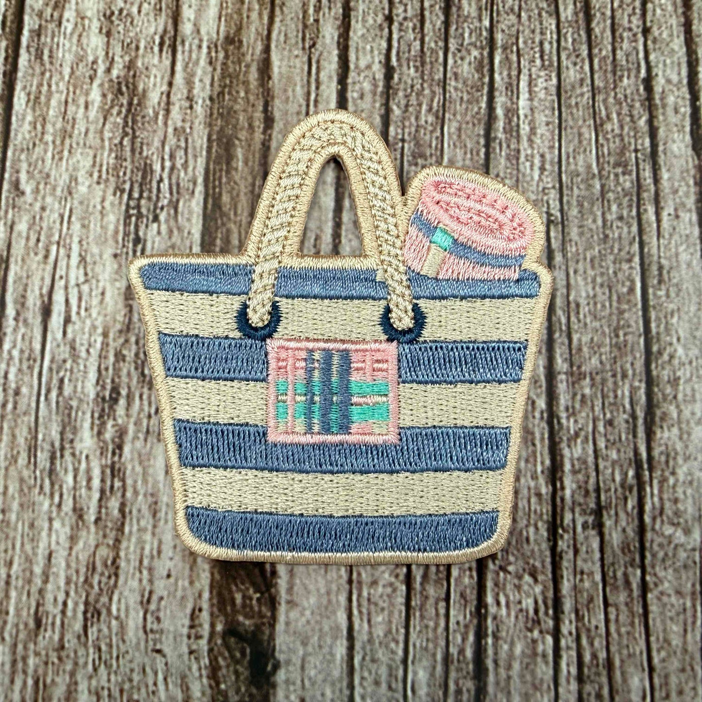 Striped Beach Tote Embroidered Iron-On Patch