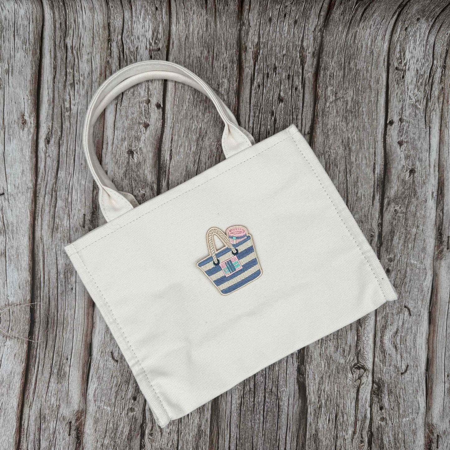 Striped Beach Tote Embroidered Iron-On Patch